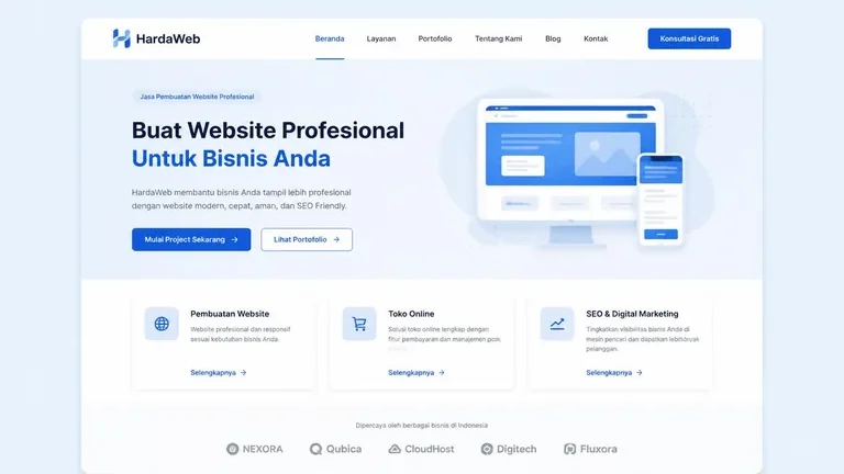 mockup website jasa dengan design system konsisten pada header hero CTA dan kartu layanan mockup website jasa dengan design system konsisten pada header hero CTA dan kartu layanan