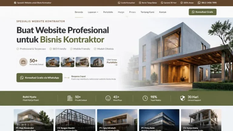 contoh desain landing page website bisnis di era AI berorientasi keputusan bukan edukasi dasar